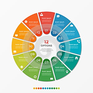 Circle chart infographic template with 12 options