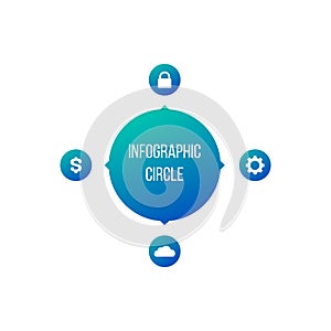 Circle chart infographic template with 4 options for presentations, advertising, layouts, annual reports. Vector illustration