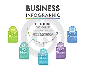Circle chart infographic template with 5 options for presentations, advertising, layouts, annual reports