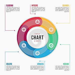 Circle chart infographic template with 6 parts, processes, steps