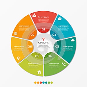 Circle chart infographic template with 7 options