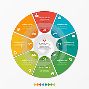 Circle chart infographic template with 8 options