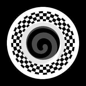 Circle Checkerboard Frame, Spiral Design Border Pattern, with Pattern Swatch, Copy Space, Black Background