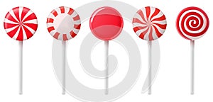 Circle christmas candy cane. Lollipopst stick. Traditional realistic xmas candy and red, white stripes. Santa caramel