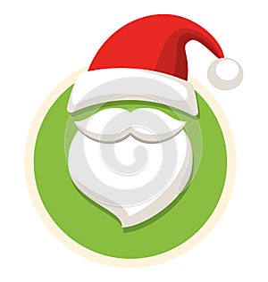 Circle Christmas Label Icon Flat with Santa Hat and Beard Isolated on White