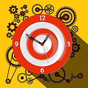 Circle Clock Face with Cogs on Background