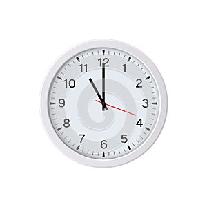 Circle clock isolated on white background. 11 o`clock