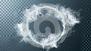 A circle cloud of smoke and a circle of steam with a transparent background. Smoke and fog clouds, a modern realistic