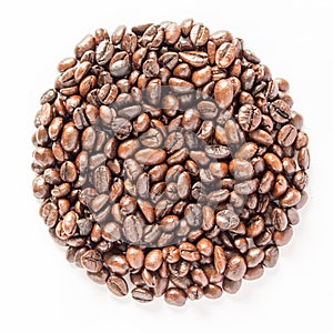 Circle coffee beans isolated white background.