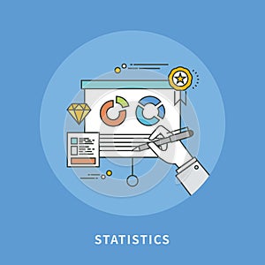 Circle color line flat design of business statistics, modern illustration