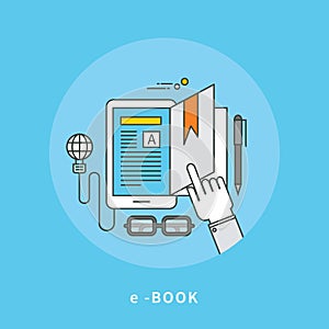 Circle color line flat design of e-book, modern illustration