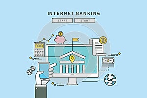 Circle color line flat design of internet banking, modern illustration