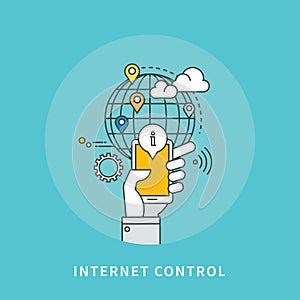 Circle color line flat design of internet control, modern illustration