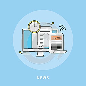 Circle color line flat design of news, modern illustration