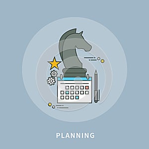 Circle color line flat design of strategic planning, modern illustration