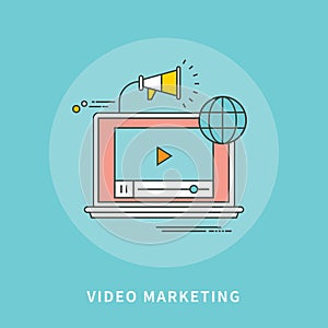 Circle color line flat design of video marketing, modern illustration