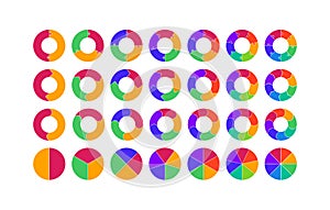 Circle Color Pie Chart Set. Vector Flat Process Cycle Diagrams. Infographic Collection with 2,3,4,5,6,7,8 Segment