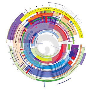 Circle of colored geometric shapes