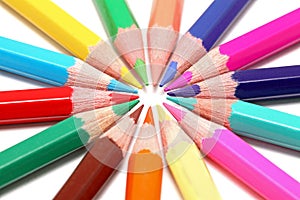 Circle of colored pencils