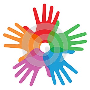 Circle of colorful hand print