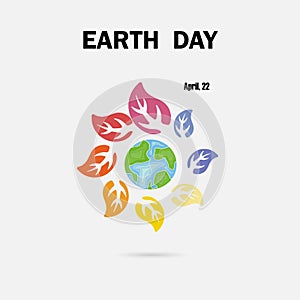 Circle of colorful leaves icon and globe icon.Earth Day campaign idea concept.Earth Day idea campaign for greeting Card,Poster,