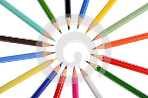 A circle of coloring crayons