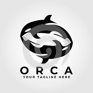 circle couple of orca killer whale logo icon vector design illustration