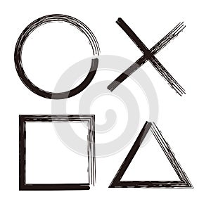 Circle, Crossmark, Square, Triangle. Illustration set of handwriting