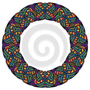 Circle decorative line art frame for design template Ornament bright round card Festive hand drawn ornament Colorful celebration