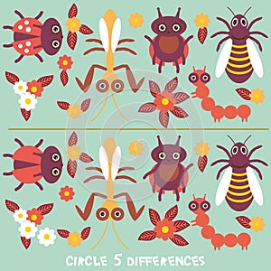 Circle differences Educational Game for Preschool Children Picture puzzle: Find the five differences between the two pictures Funn