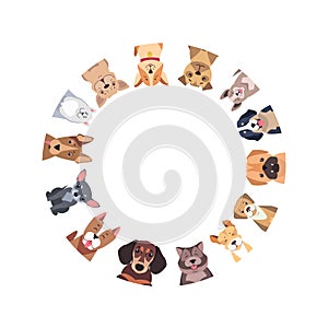 Circle of Different Purebred Dogs. Vector