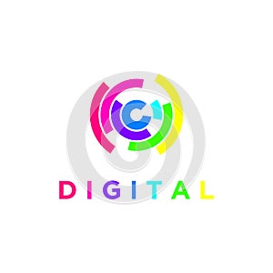 Circle digital, logo design vector