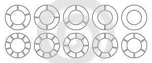 Circle divided into 1-8 parts in black colour outline