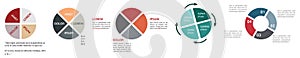 Circle divided in four equal parts, different versions - infographics element