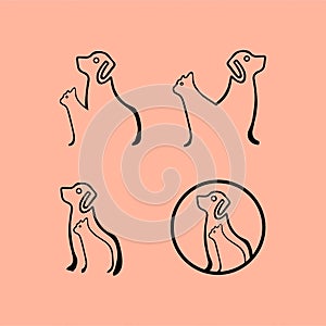 Circle dog and cat animal vector logo template design