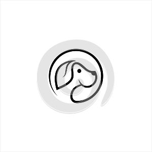 Circle dog face logo. dog line art illustration. doggy shop logo
