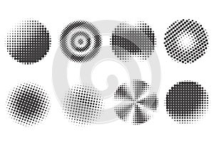 Circle dots with halftone pattern. Round gradient background. Elements with gradation points texture. Abstract geometric