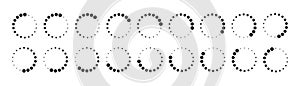 Circle dotted loading icon. Round throbber icon. Progress loader. Dotted progress time design element. Web download time