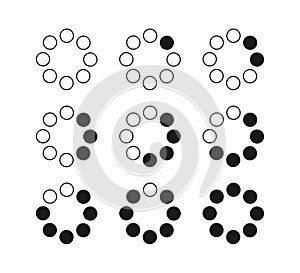 Circle dotted loading icon. Throbber icon. Progress round loader. Dotted progress time design element. Web download time