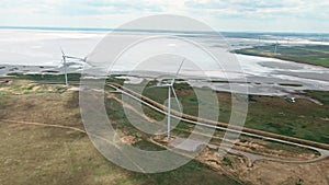 Circle drone movement around wind turbine.