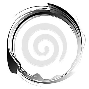 Circle with dynamic swoosh line frame. Monochrome circular element