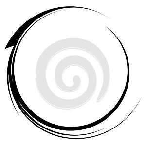 Circle with dynamic swoosh line frame. Monochrome circular element