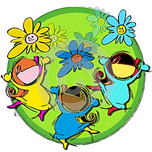 Circle Earth Mandala with Flowers, Cartoon for Baby Children-Diversity