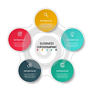 Circle elements of graph, diagram with 5 steps, options, parts or processes. Template for infographic, presentation