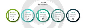 Circle elements of graph, diagram with 5 steps, options, parts or processes. Template for infographic, presentation