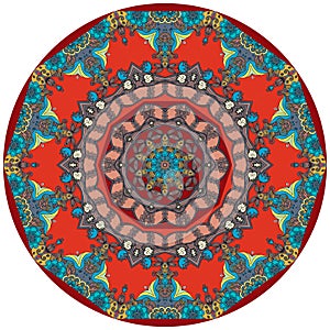 Circle ethnic rug with flower - mandala. Decorative uzbek plate
