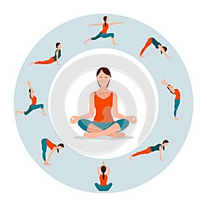 Circle with Female Icons in Different Yoga Poses