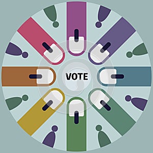Circle of fingers showing electoral stains. Concept for election