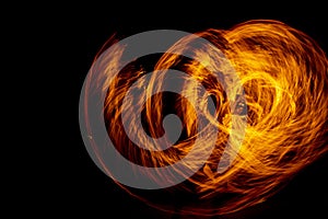 Circle Fire flame with movement isolated on black isolated background - Beautiful yellow, orange and red and red blaze fire