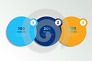 Circle first, second and third diagram, scheme, chart. 3 template for presentation. 3 steps options, elements, ingographic